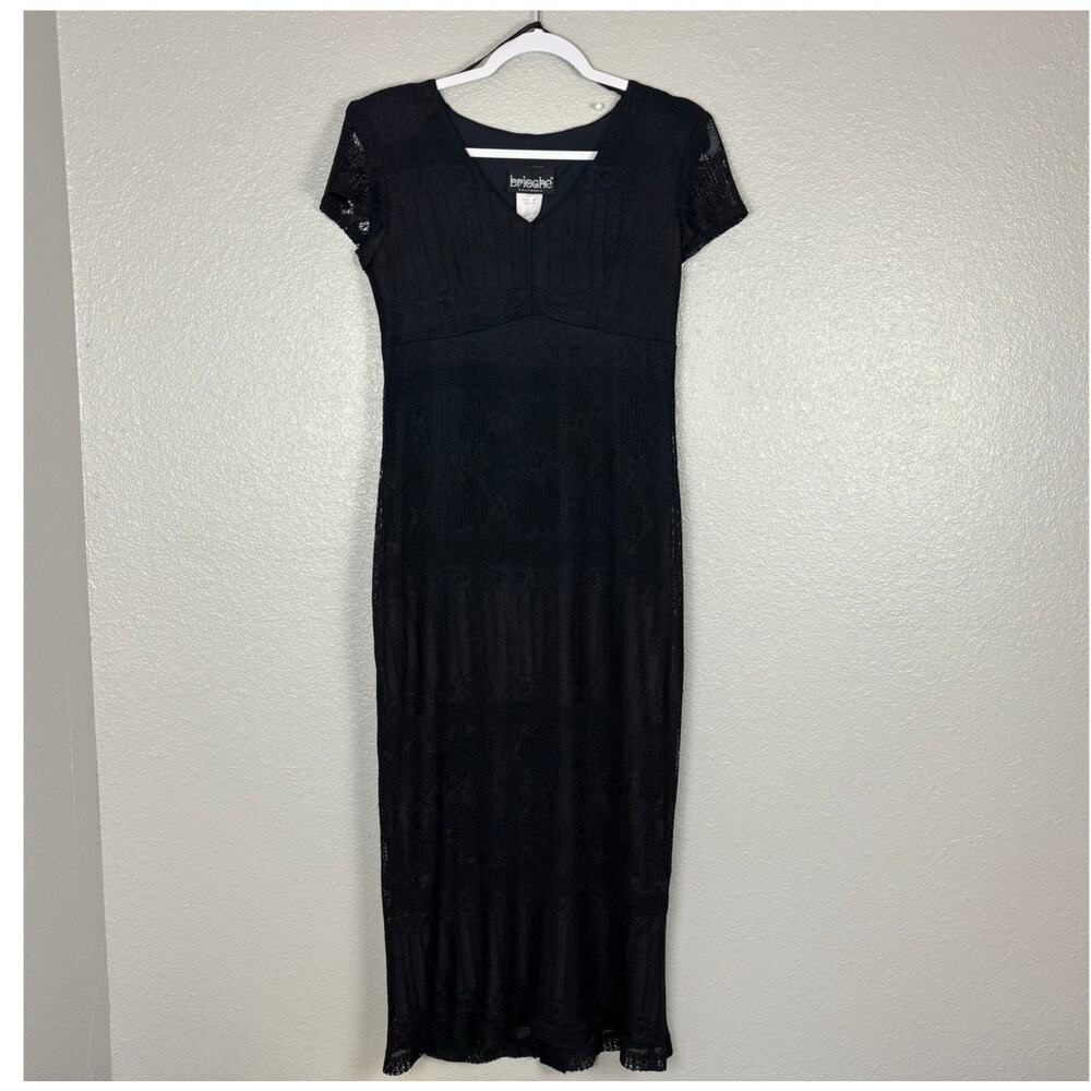 Brioche California Vintage Size 7/8 Black Short Sleeved Lace Lined Maxi Dress